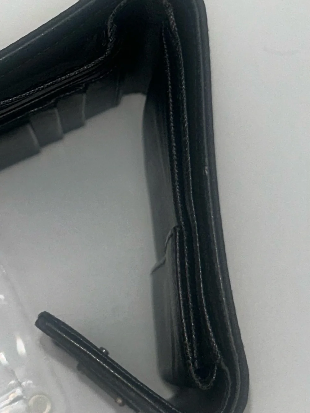 Prada Vintage Black Tessuto Nylon Saffiano Leather Trifold Wallet